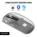 Black transparent wireless mouse with Bluetooth and 2.4GHz USB receiver connectivity